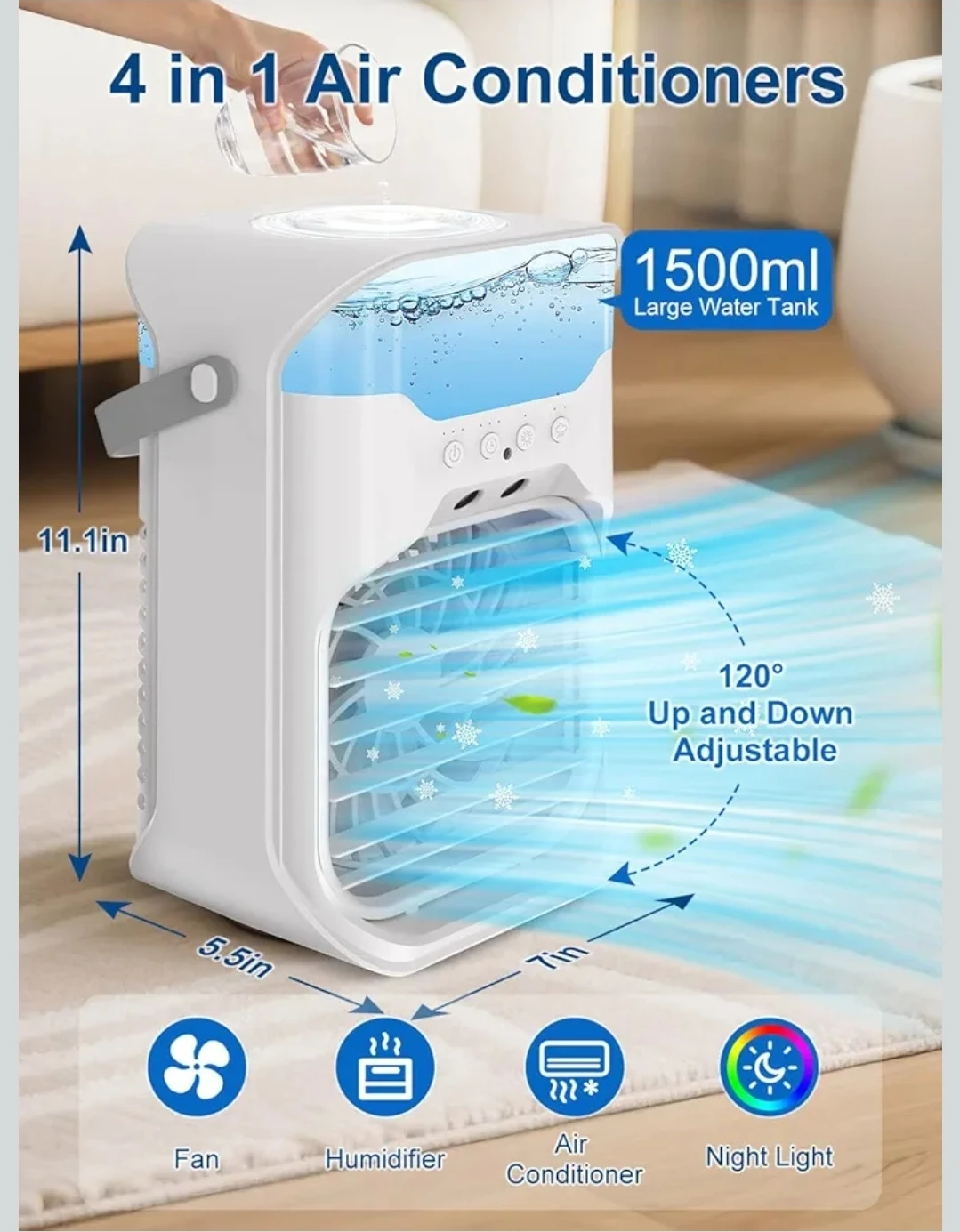 Portable Air Conditioner Cooler 1500ML White - photo 2