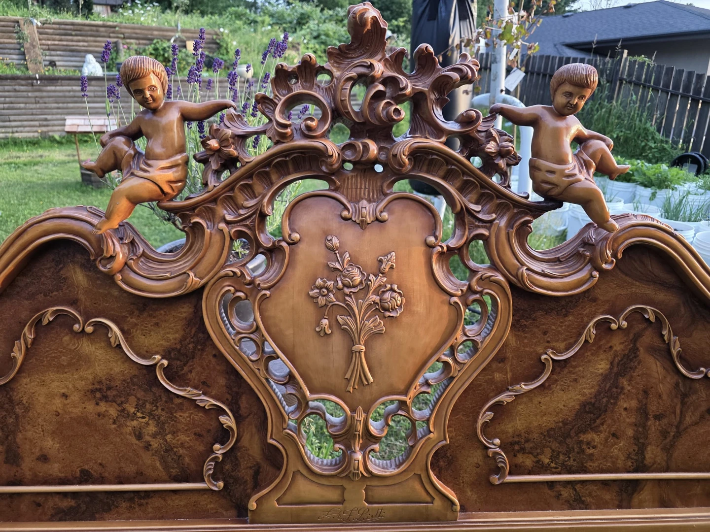 Vintage Carved Headboard with Cherubs - photo 3