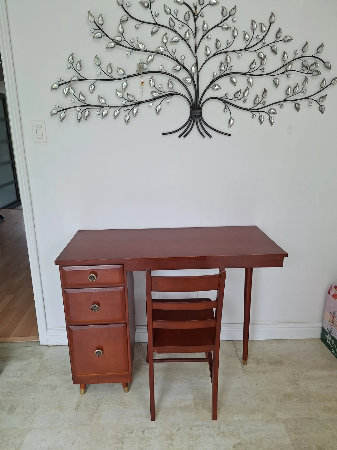 Vintage Wooden Desk and Chair Set