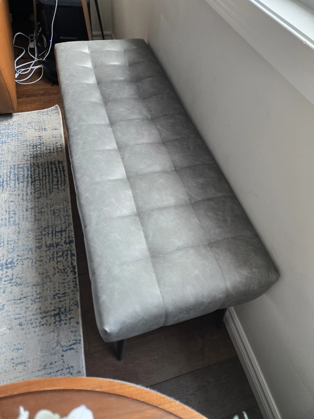 Tufted Faux Leather Bench - Grey