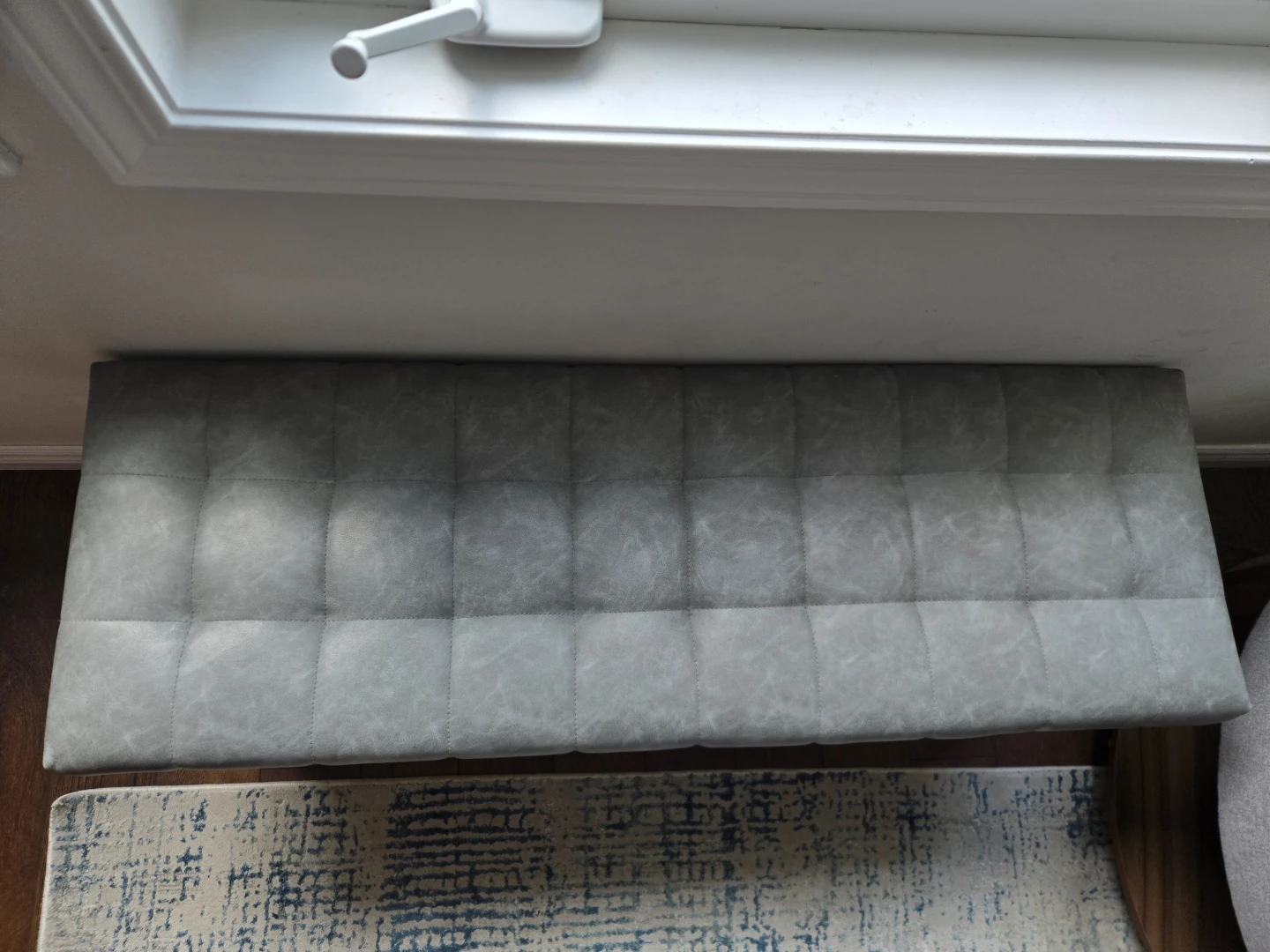 Tufted Faux Leather Bench - Grey - photo 3