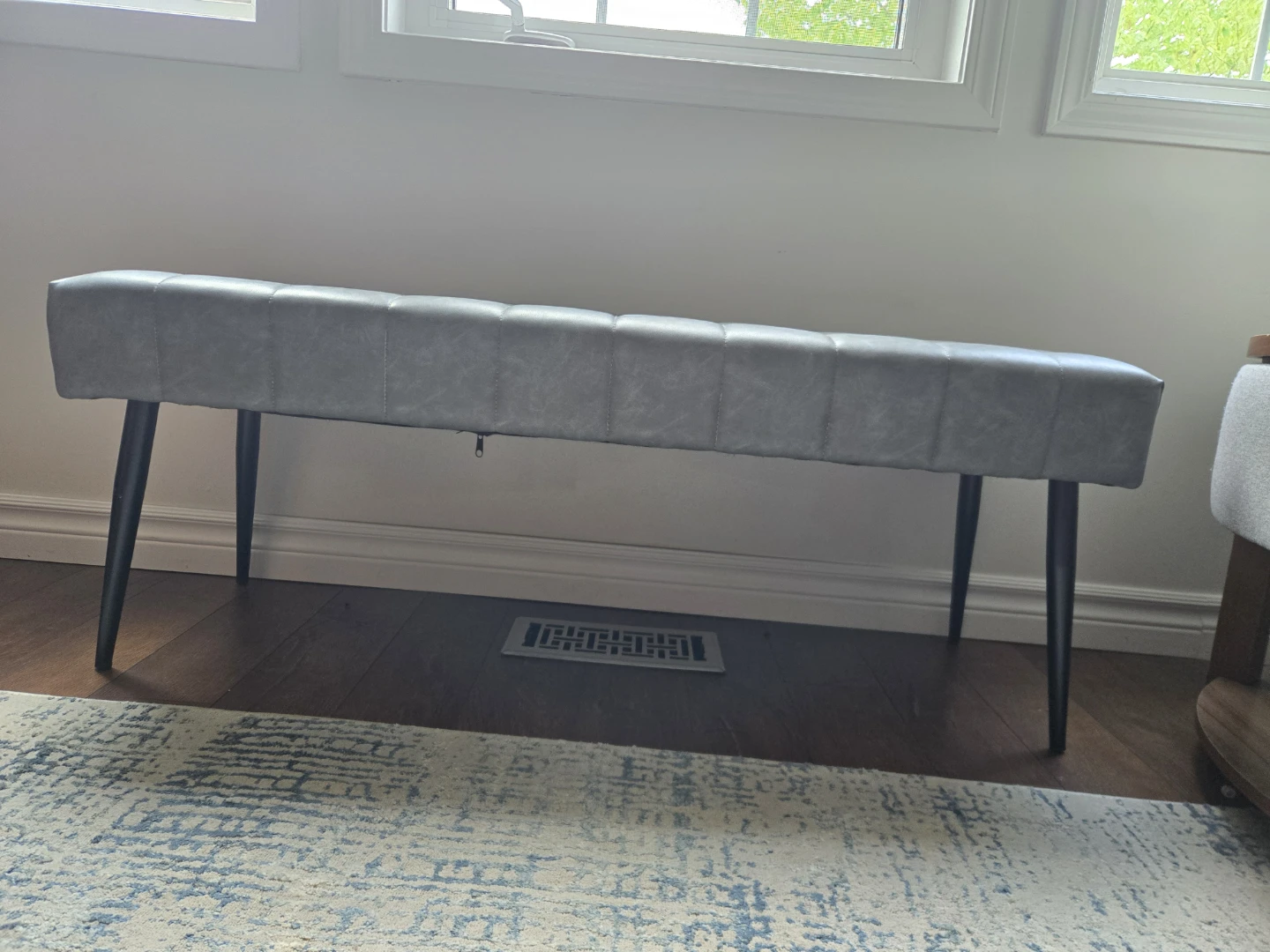 Tufted Faux Leather Bench - Grey - photo 4