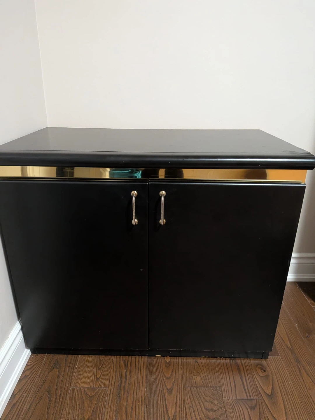 Black Cabinet with Gold Trim