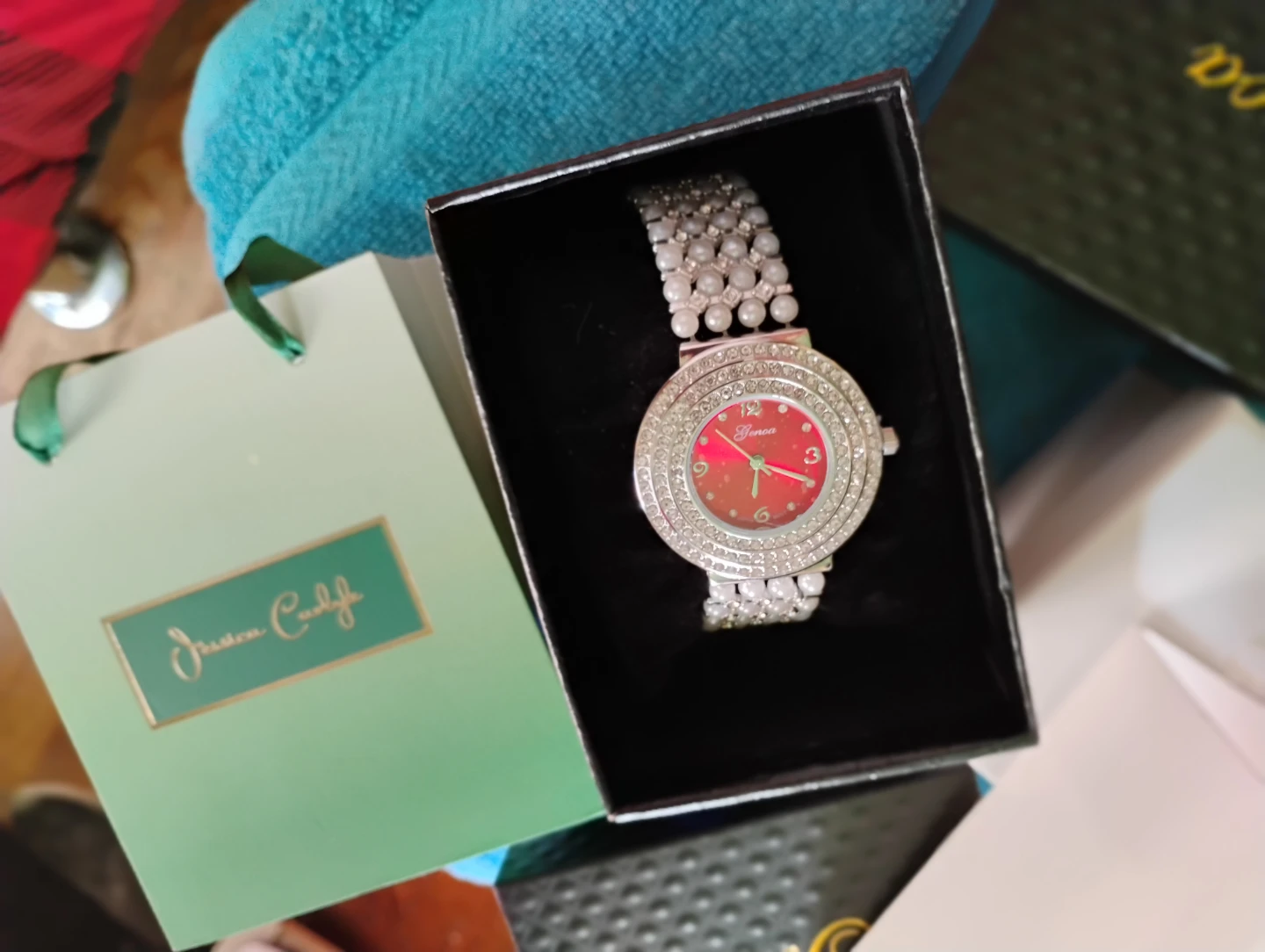 Geneva Women's Watch with Rhinestones and Pearls