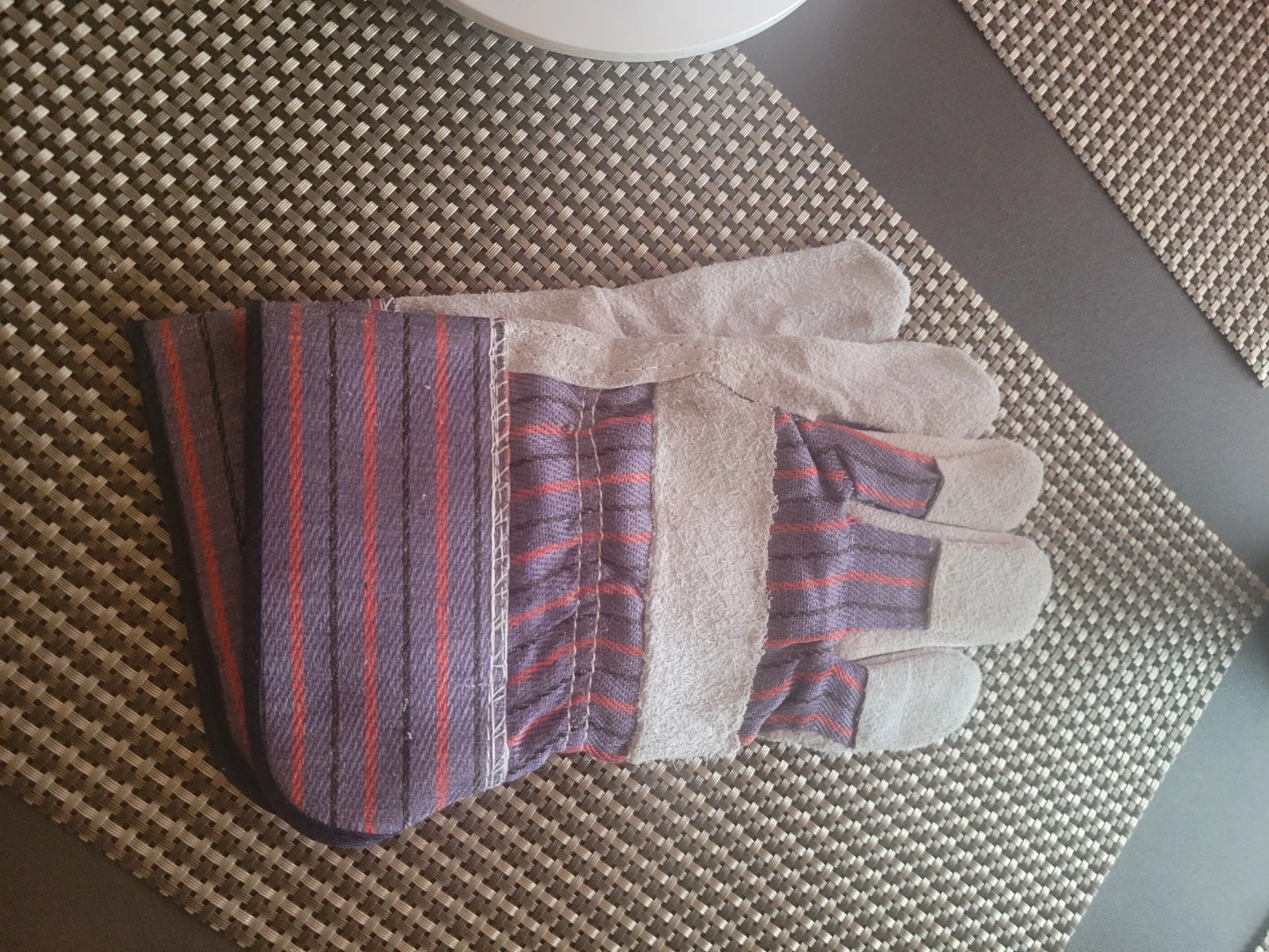 Work Gloves - Grey Suede with Blue & Red Stripes