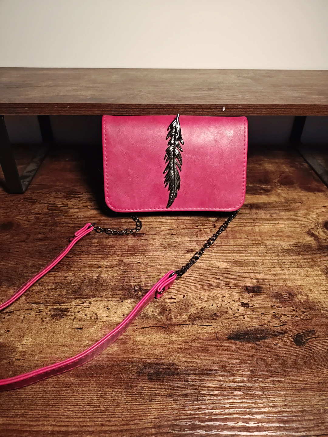 Scarlet Red Clutch Purse with Feather Detail