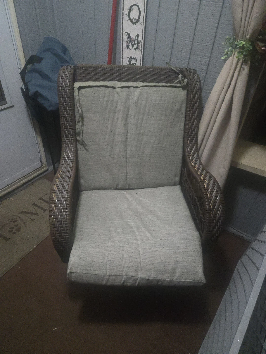 Wicker Armchairs with Light Gray Cushions