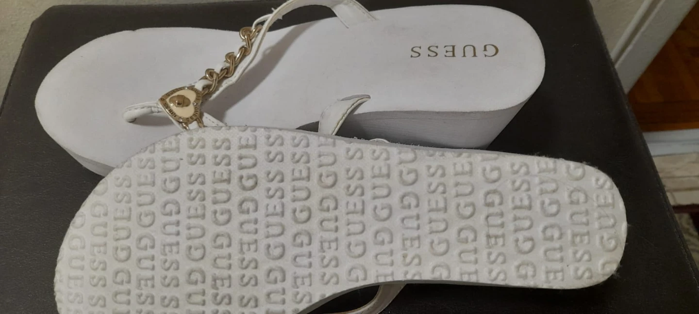 Guess White Wedge Flip Flop Sandals
