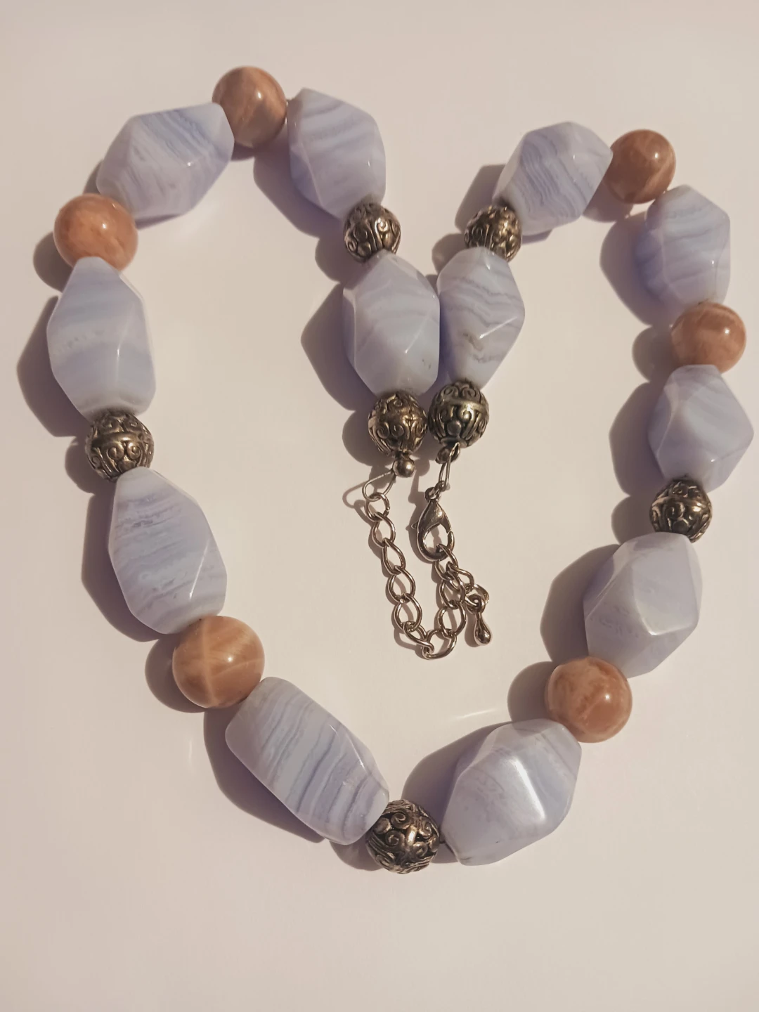 New! Stunning Blue Lace Agate & Warm Beige Jasper Stone Necklace - photo 2