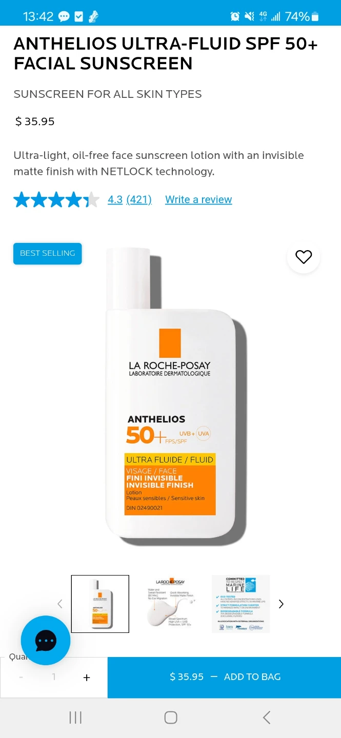 La Roche-Posay Anthelios Ultra Fluid Face Sunscreen 50+ UVB/UVA - photo 2