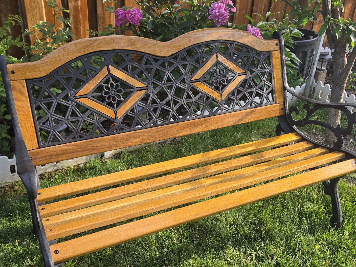 Ornate Cast Iron and Wood Garden Bench - photo 3