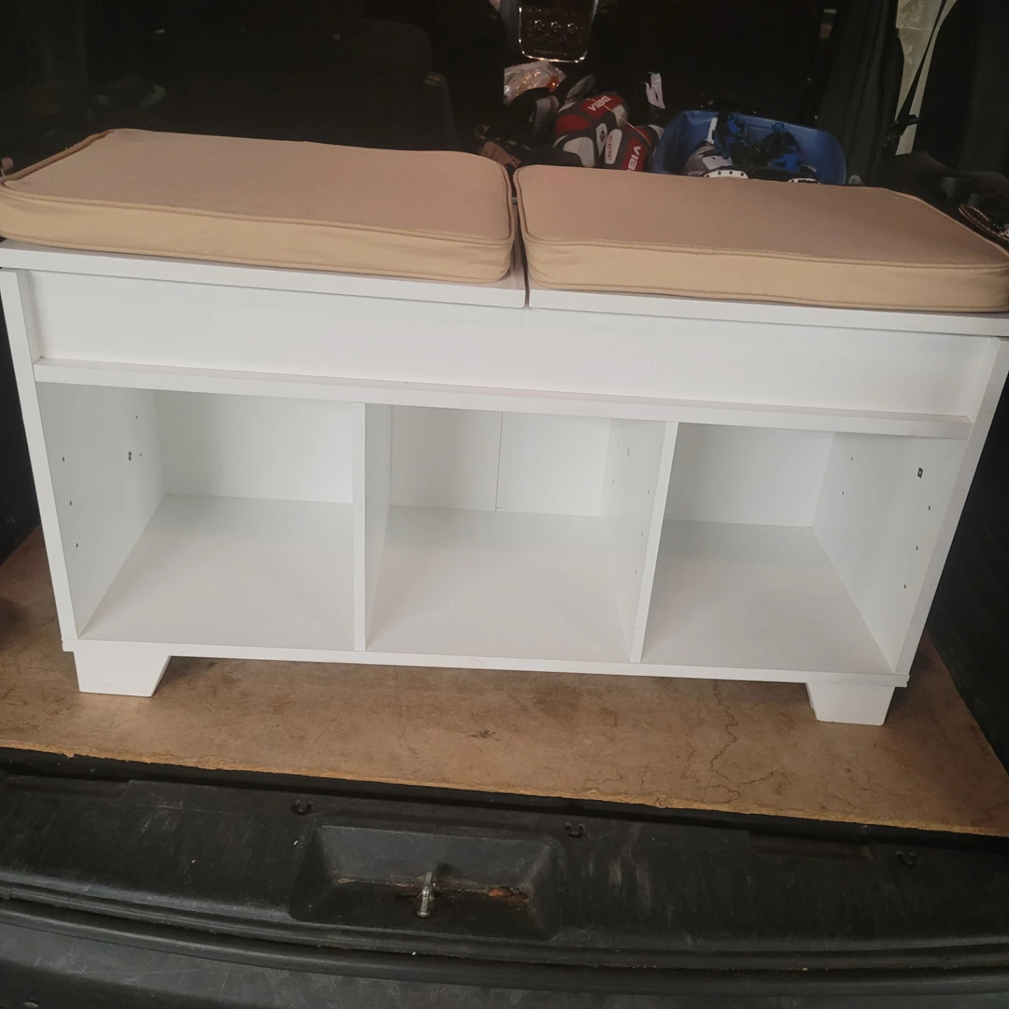 White Storage Bench with Cushions