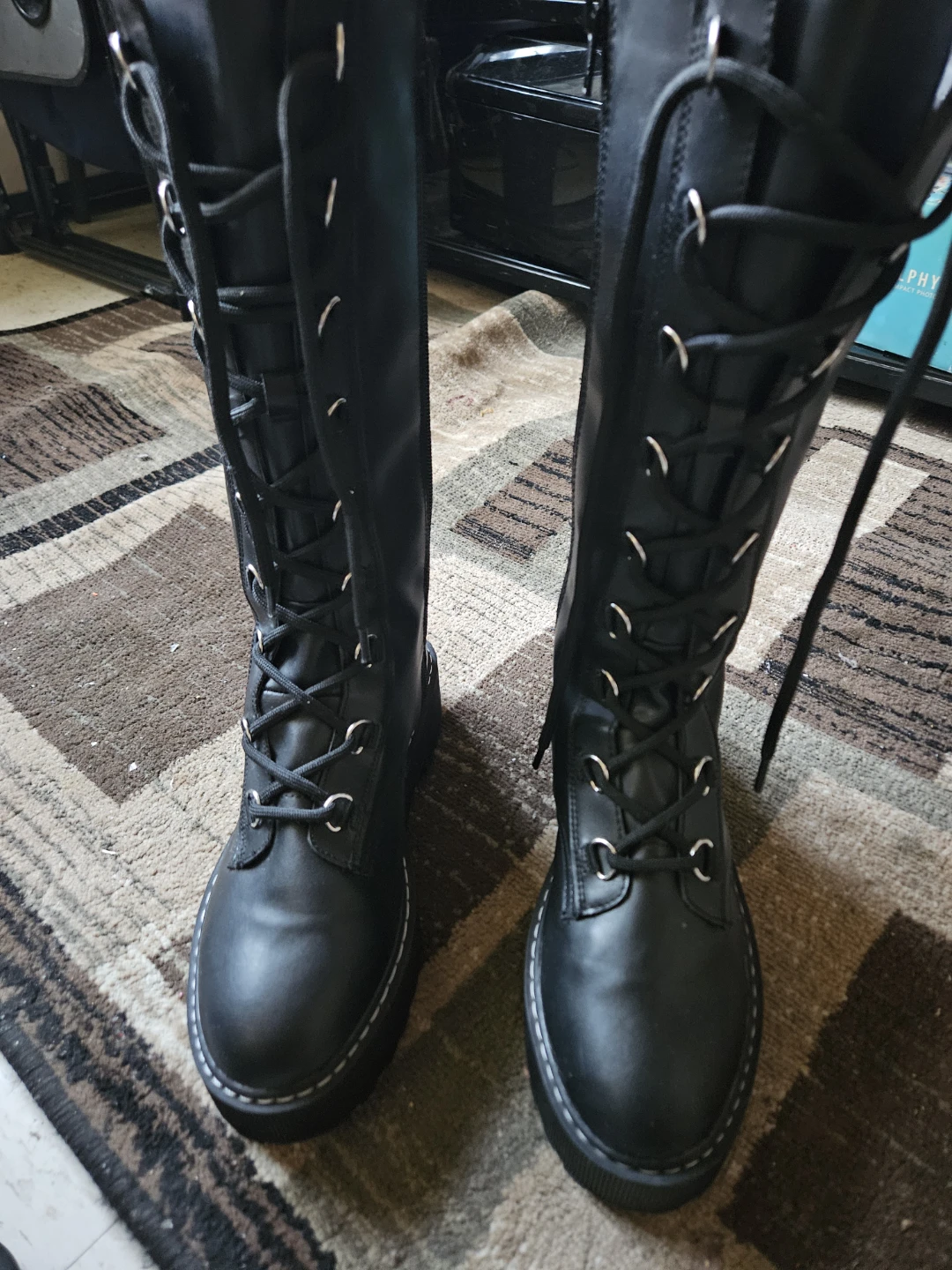 Black Tall Lace-Up Platform Boots