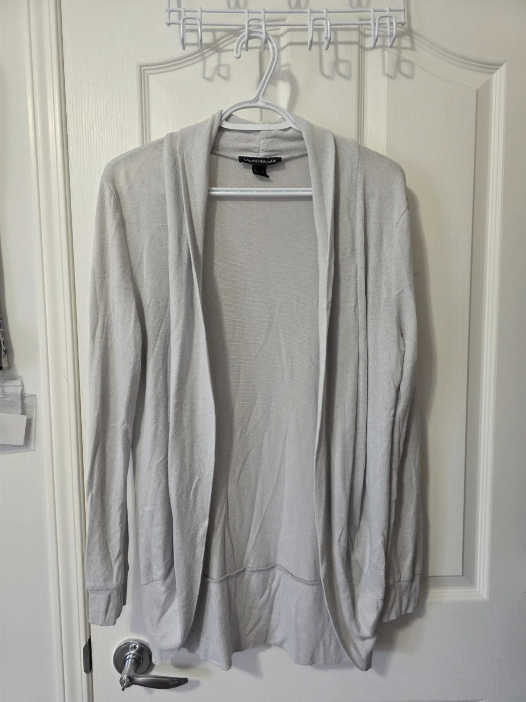 Whitish-Gray Open-Front Cardigan
