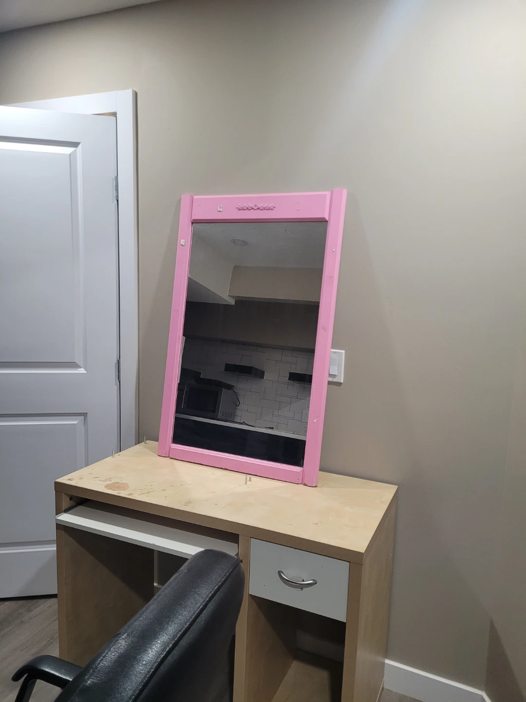 Pink Vanity Mirror with Decorative Top