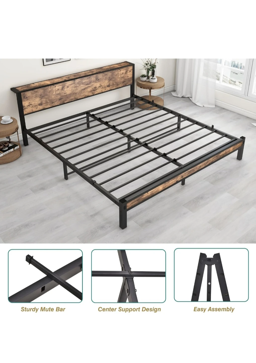 Industrial Style king size Bed Frame with Headboard - photo 4