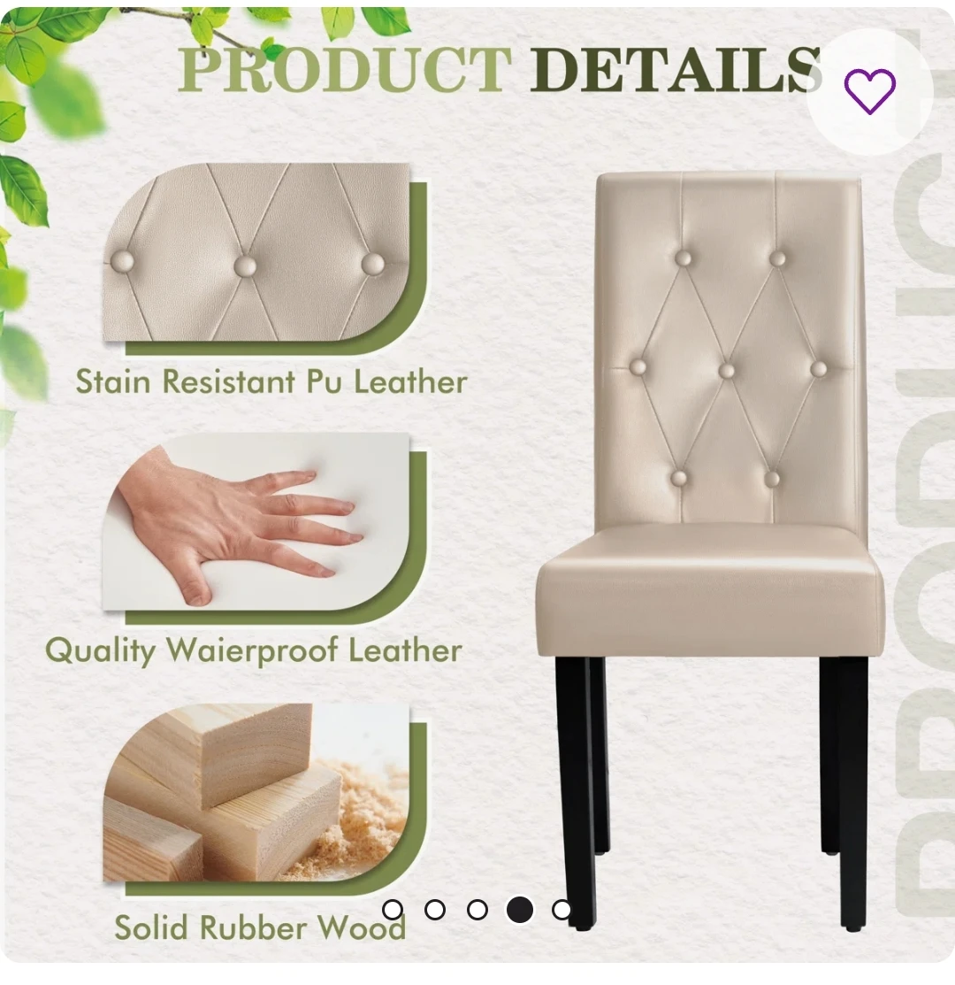 Set of 4 Beige Tufted Dining Chairs - photo 2