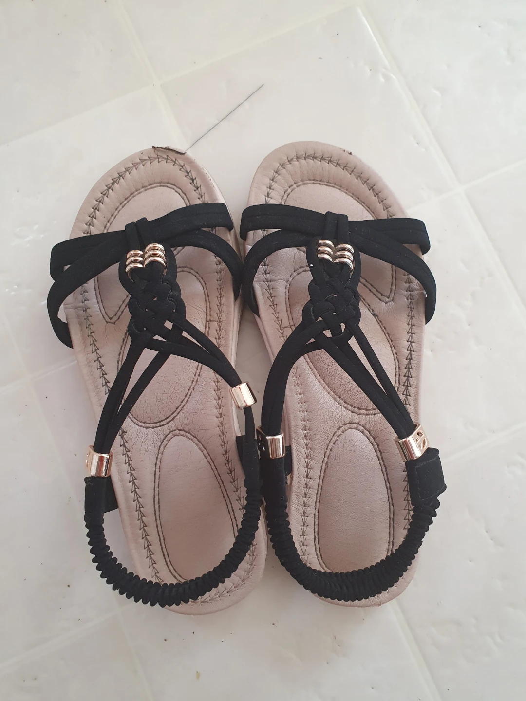 Black Sandals with Gold Accents