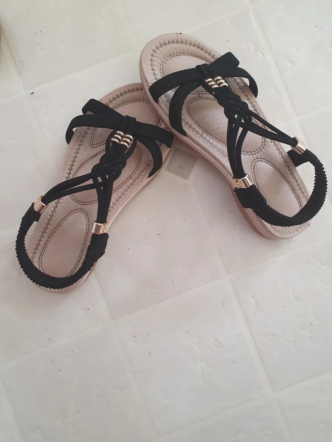 Black Sandals with Gold Accents - photo 2