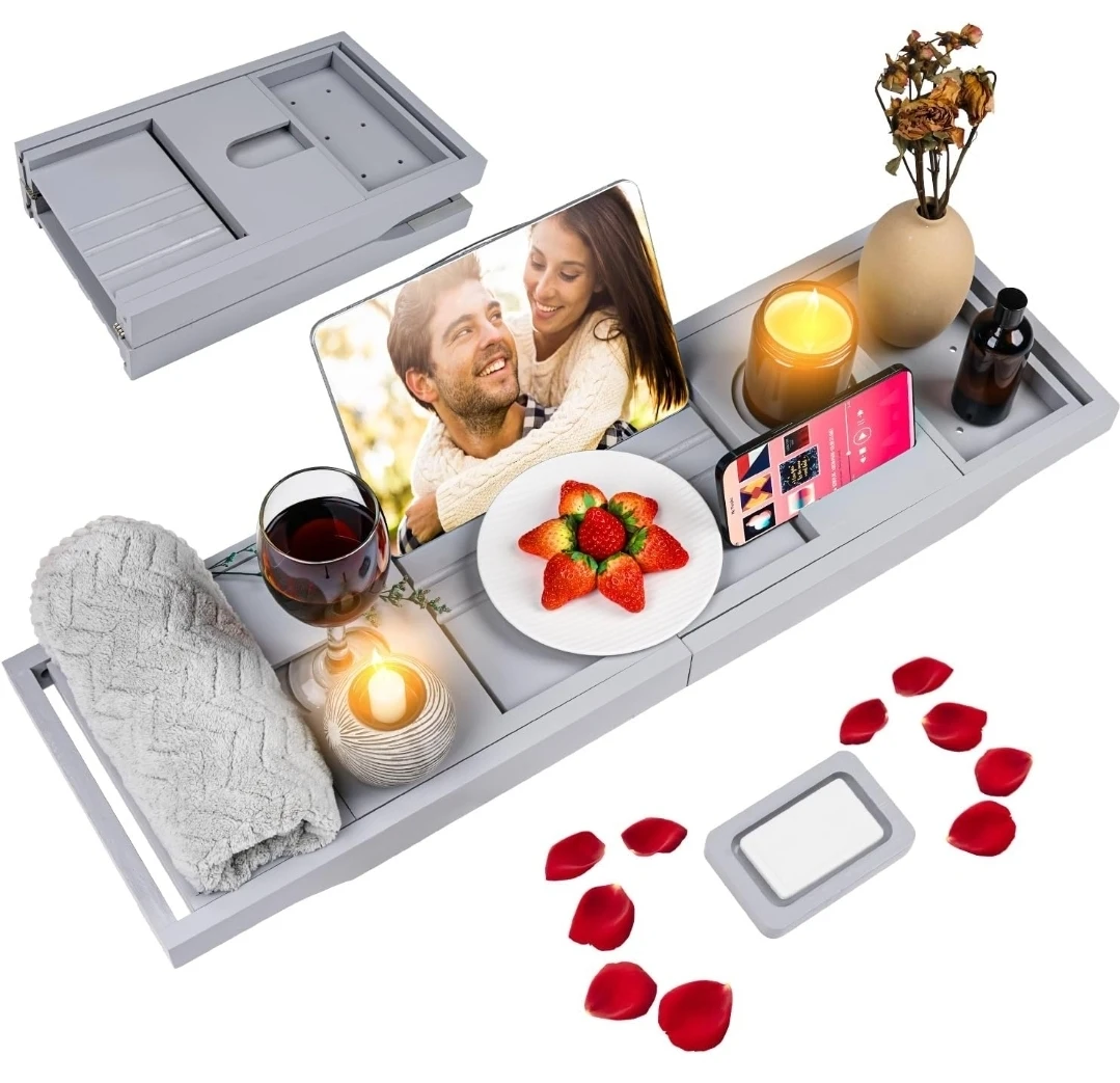 Foldable Bathtub Caddy Tray - Grey - photo 2