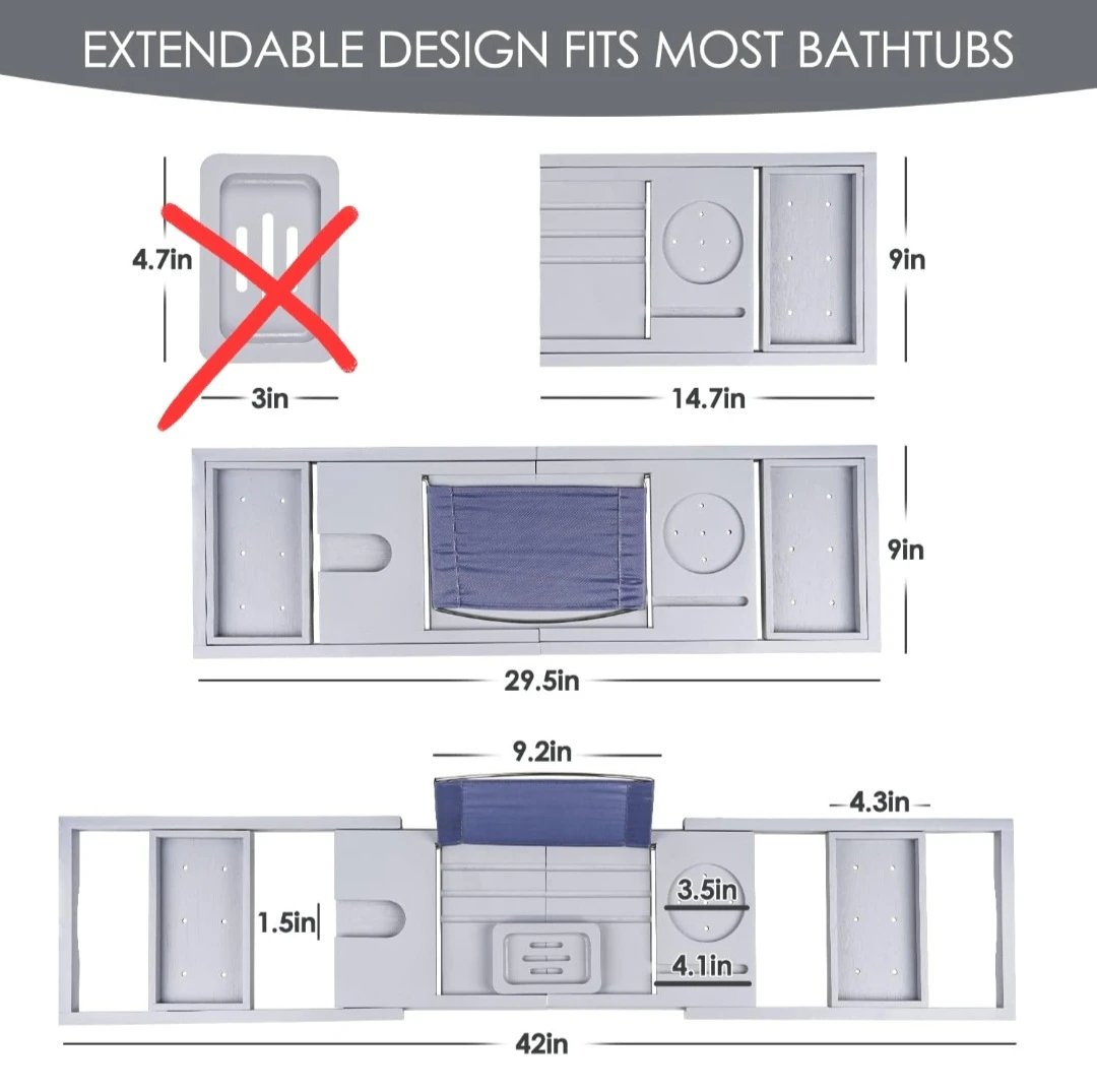 Foldable Bathtub Caddy Tray - Grey - photo 3