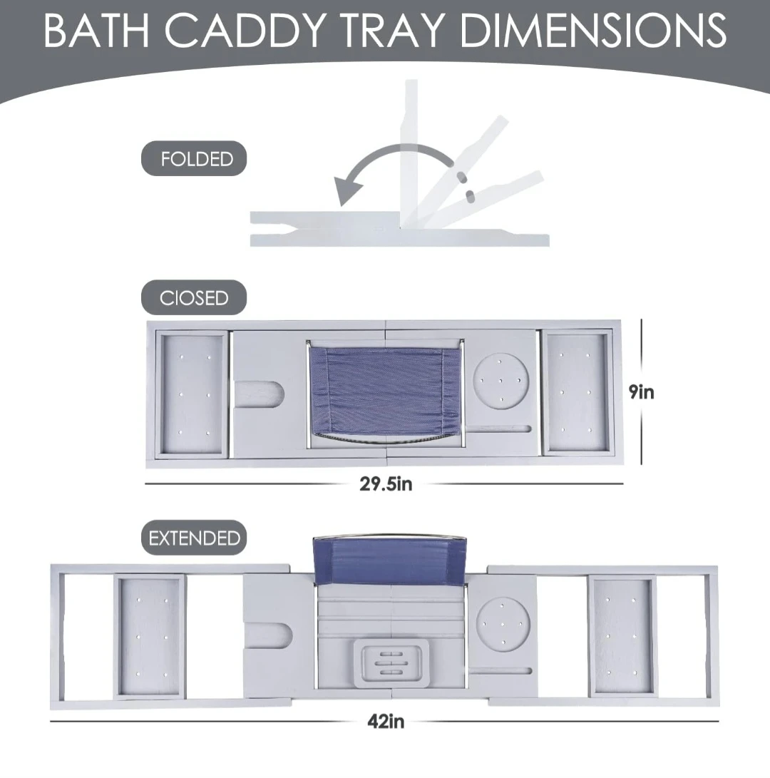 Foldable Bathtub Caddy Tray - Grey - photo 4