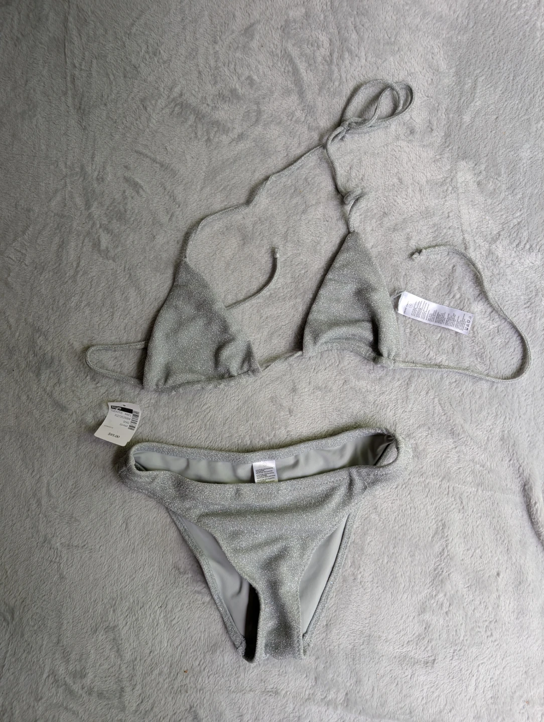 ⚽Good American Silver Sparkle Bikini Set XXS