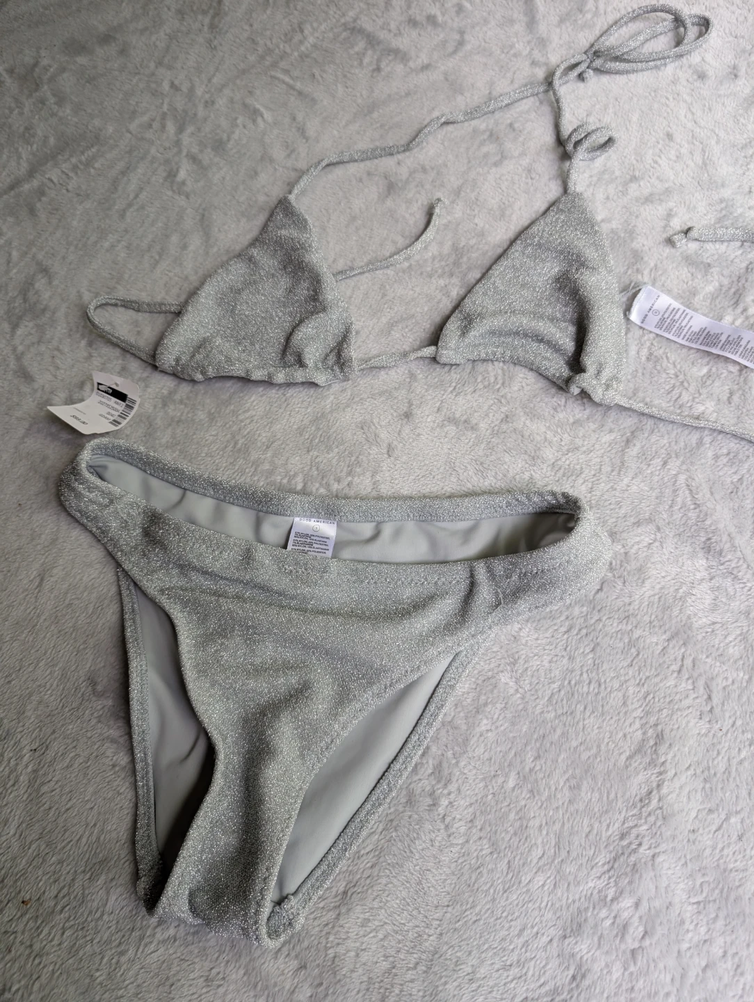 ⚽Good American Silver Sparkle Bikini Set XXS - photo 3
