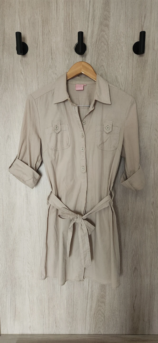Lady Hathaway beige button-up shirt dress with belt