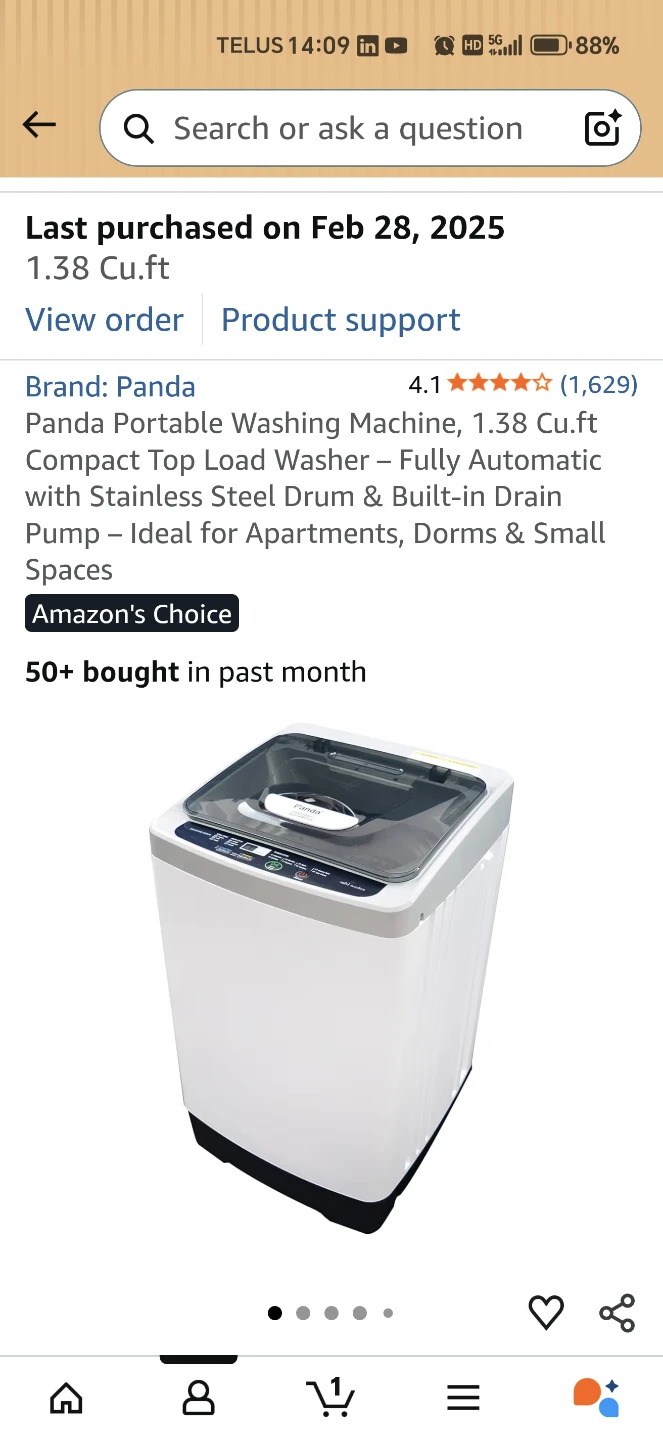 Panda Portable Washing Machine, 1.38 Cu.ft