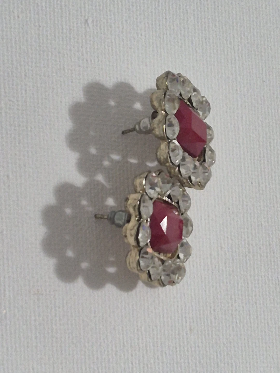 Stud Earrings with Red and Clear Stones - photo 3