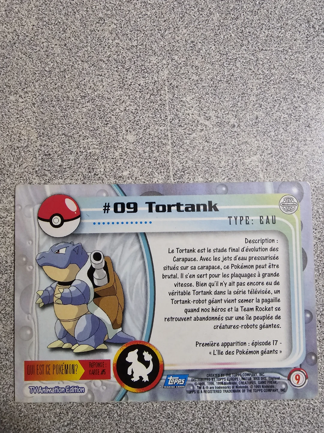#09 Tortank Pokemon Card - TV Animation Edition - photo 2