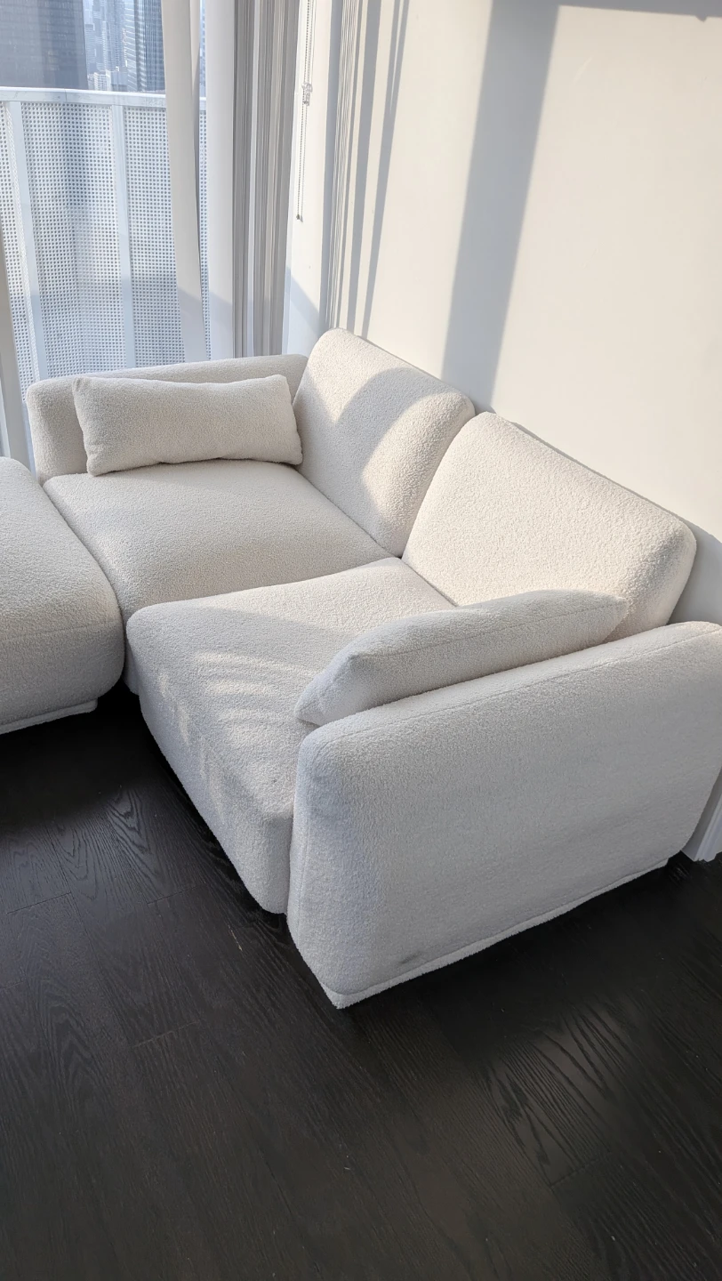 White Bouclé Sectional Sofa - photo 2