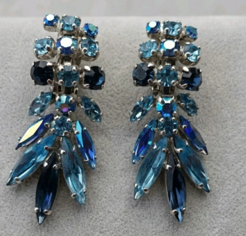 Vintage Sherman Blue Rhinestone Chandelier Earrings - photo 2