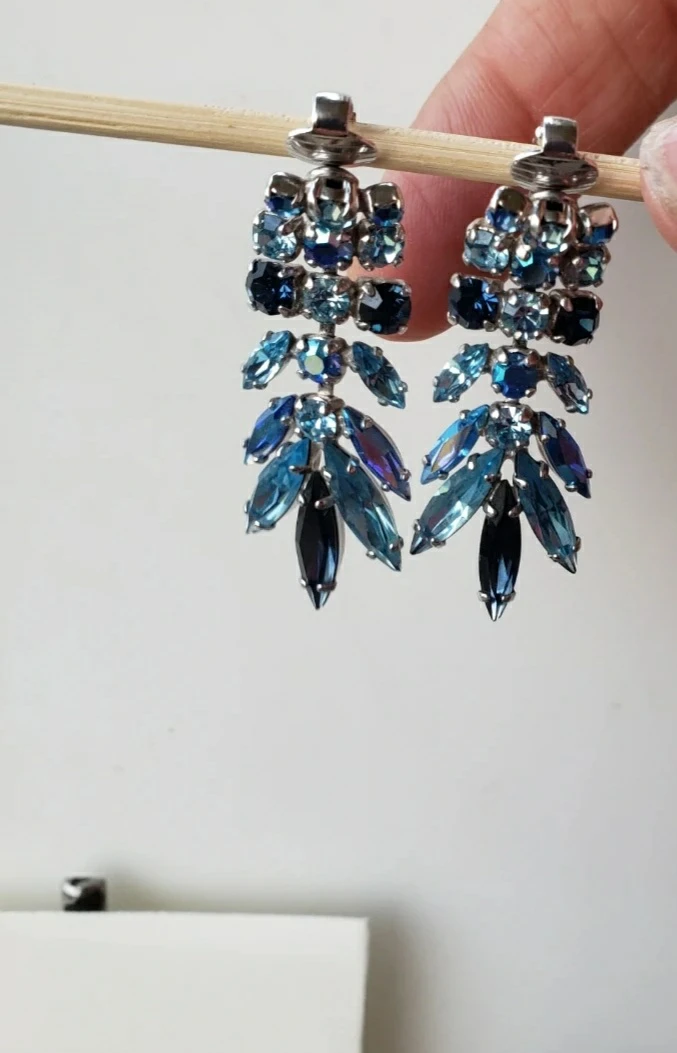 Vintage Sherman Blue Rhinestone Chandelier Earrings - photo 5