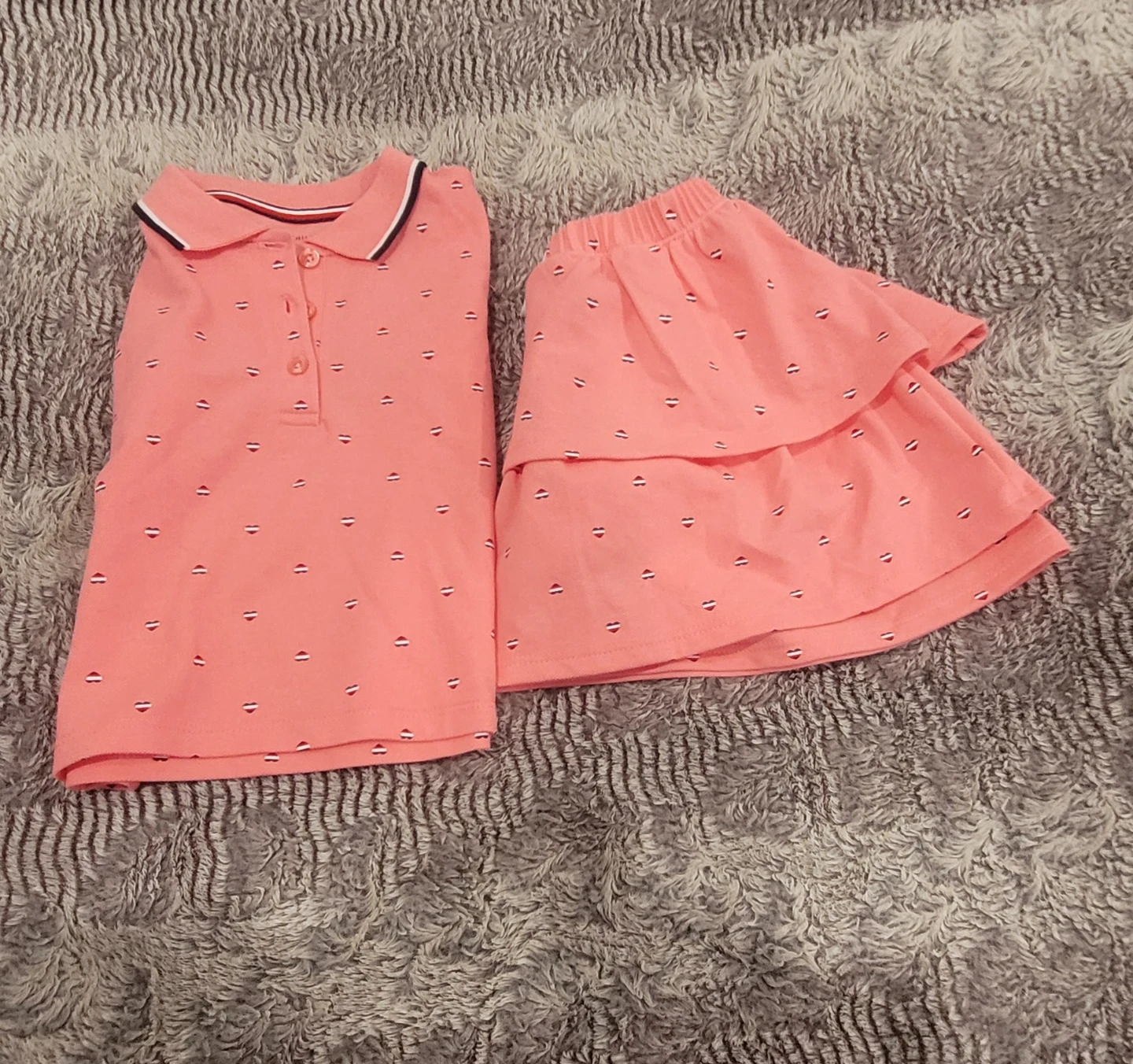 Tommy Hilfiger Baby Girl Coral Polo and Skirt Set