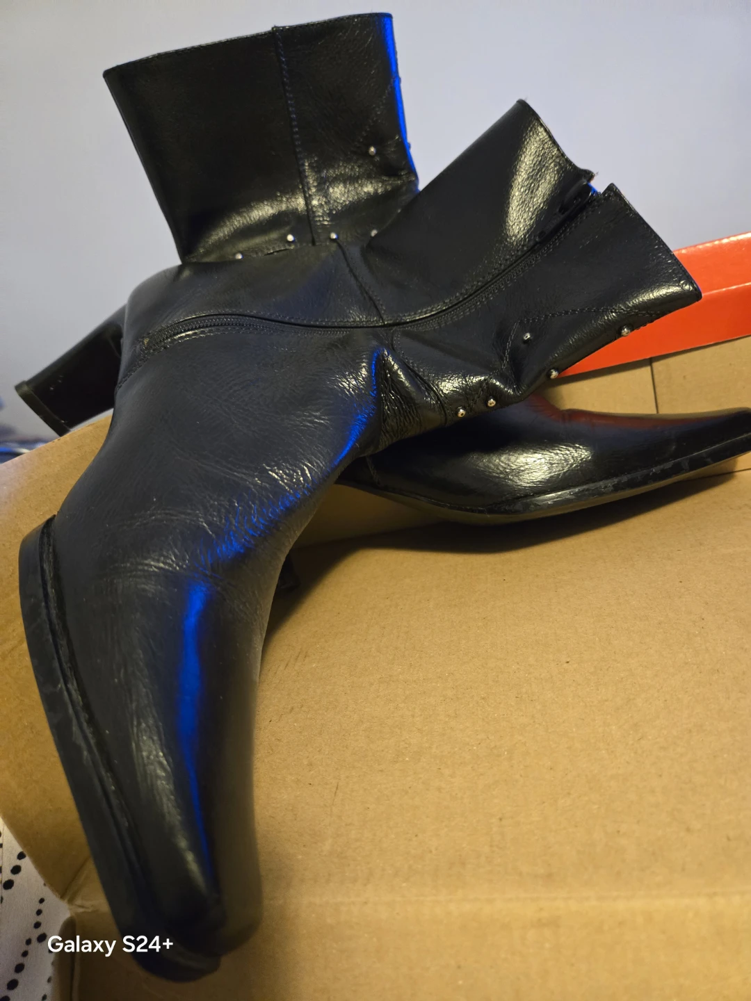 Black Leather Heeled Boots