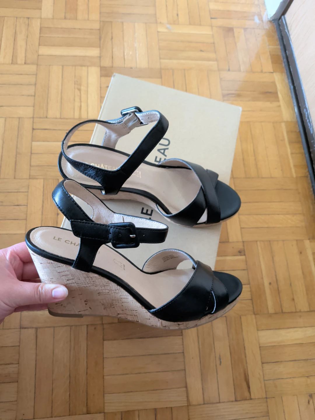 Black Wedge Sandals Size 37