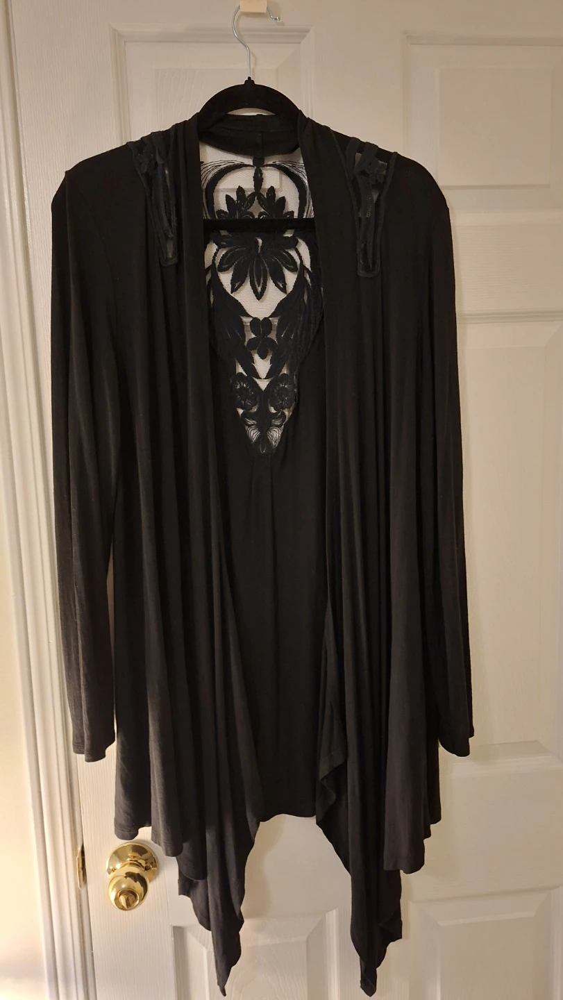 Black Open Front Cardigan with Lace Back Detail