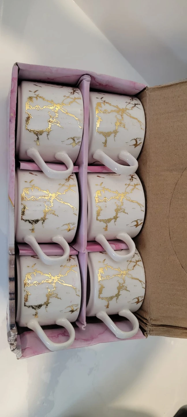 Set of 6 Marble Pattern Mugs with Gold Accents - photo 2