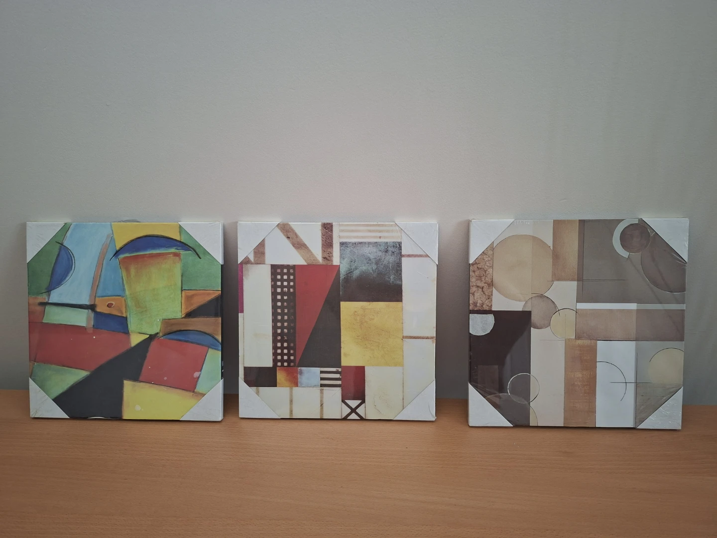 Set of 3 Abstract Art Prints on wooden board