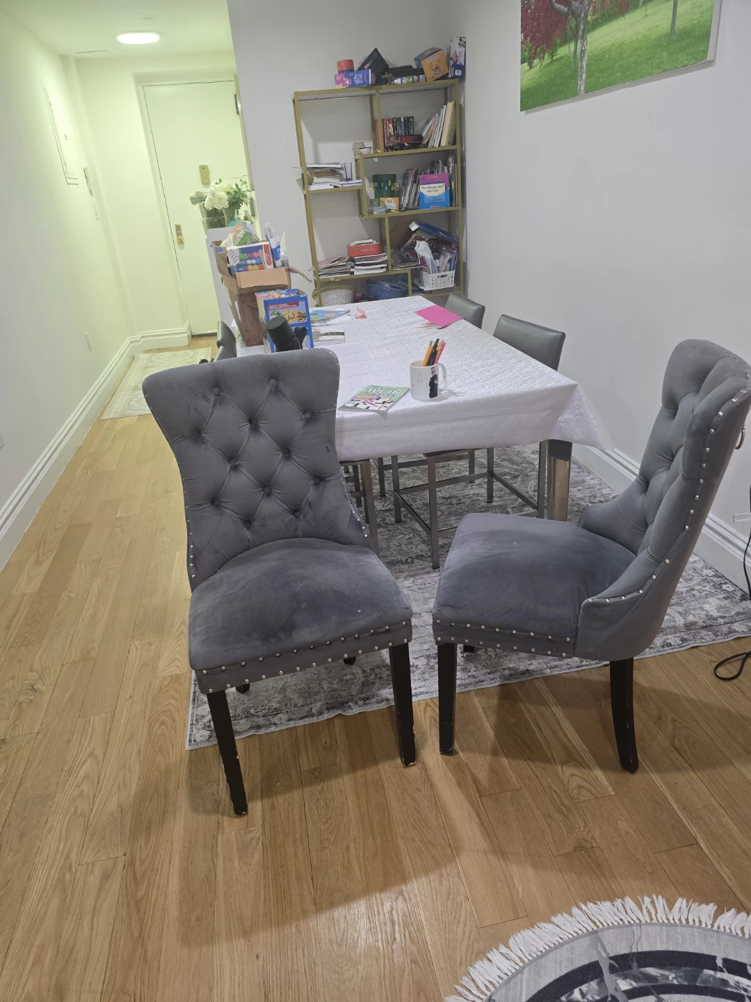2 Gray Velvet Dining Chairs - photo 2