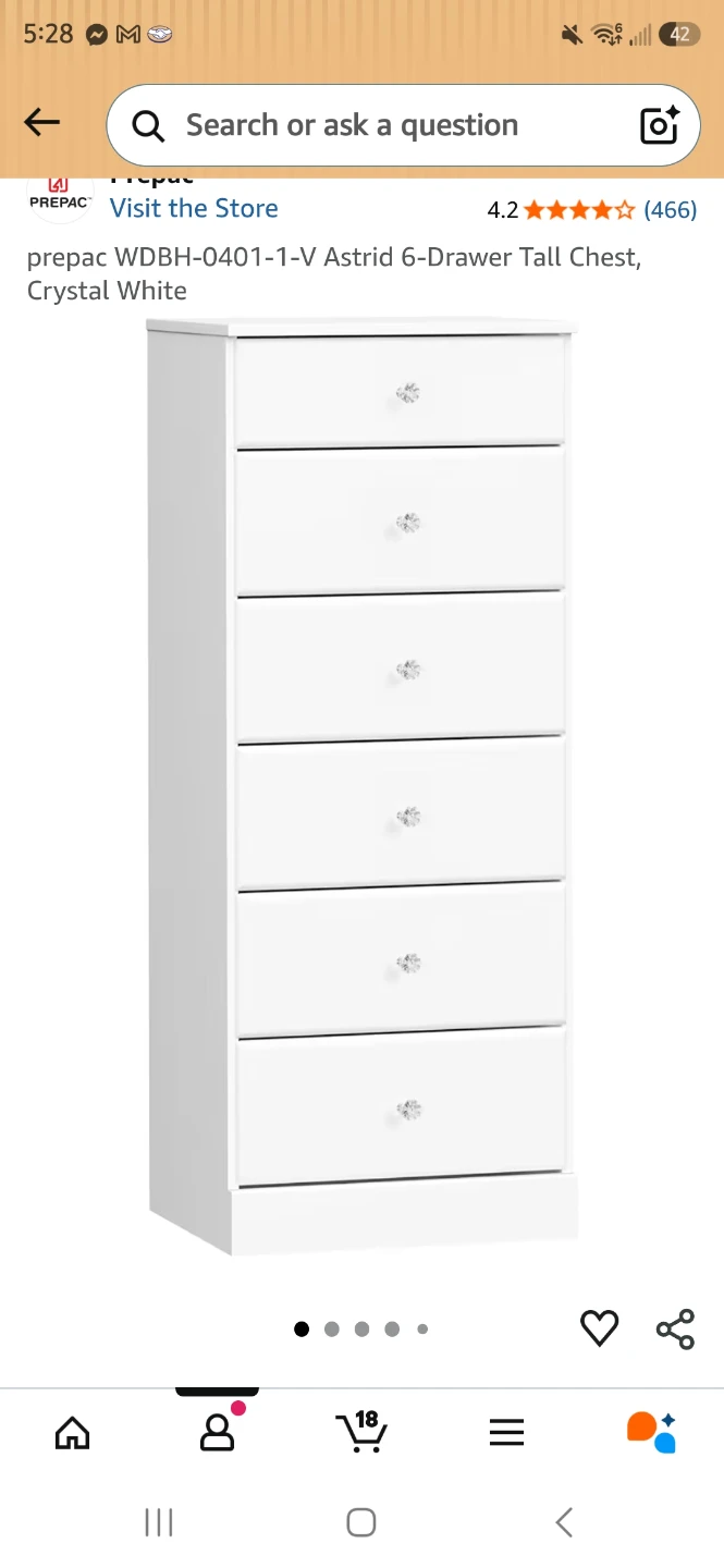 Prepac Astrid 6-Drawer Tall Chest, Crystal White
