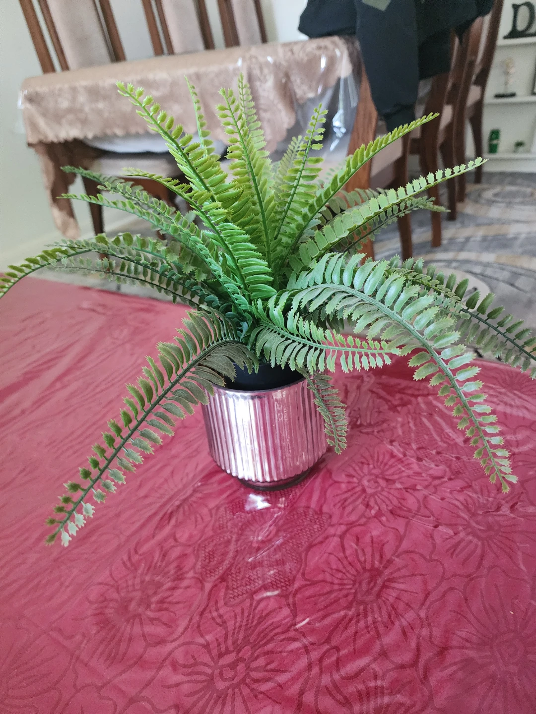 Artificial Fern Plant in Silver Ribbed Pot - photo 3