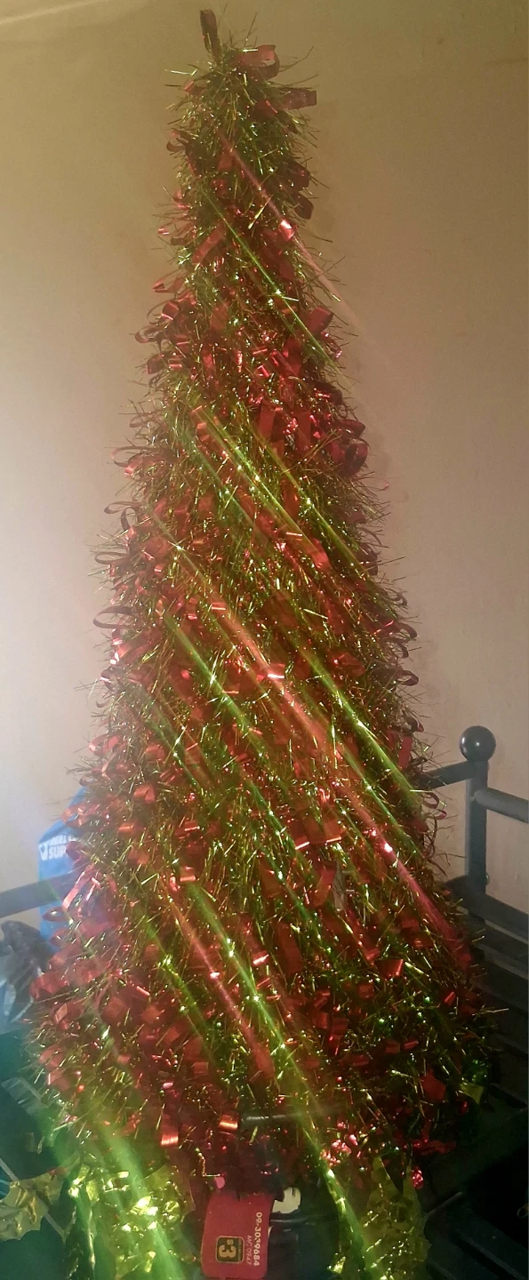 Tinsel Christmas Tree - Green and Red
