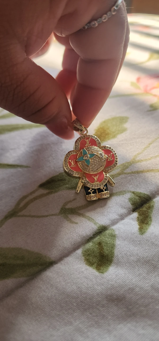 Gold platted Charm Pendant with Pink and Blue Enamel - photo 2