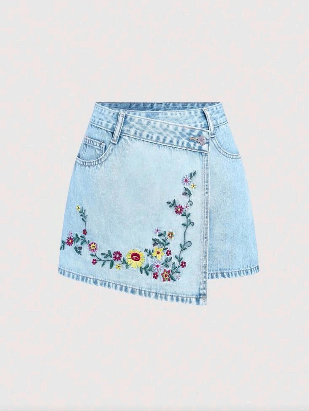 Embroidered Denim Skort