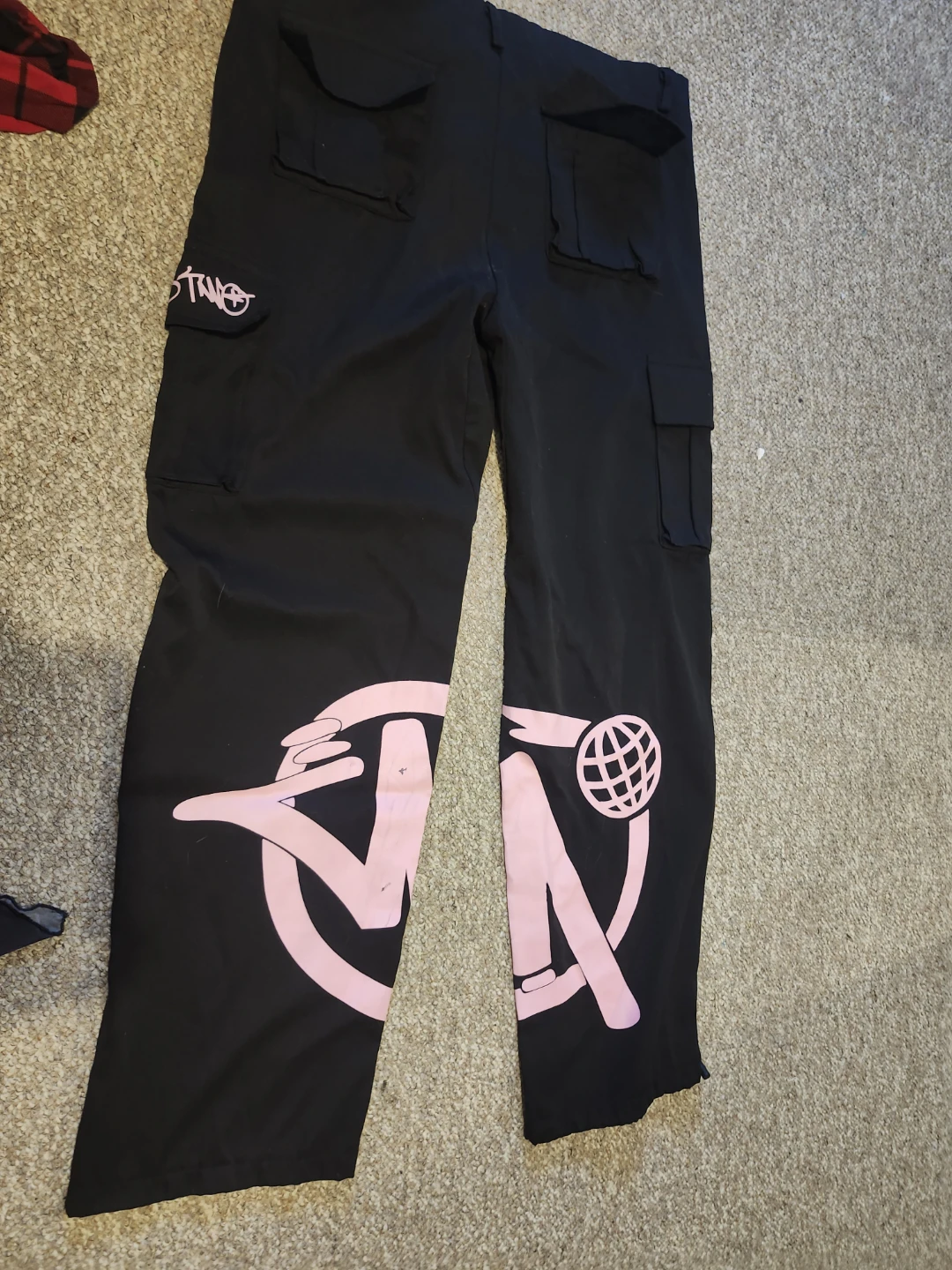 Black Cargo Pants with Pink Graphic Print - photo 2