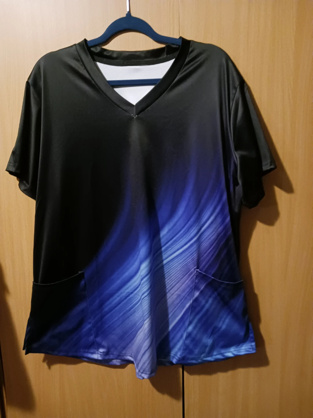 Black and Blue Gradient V-Neck Scrub Top