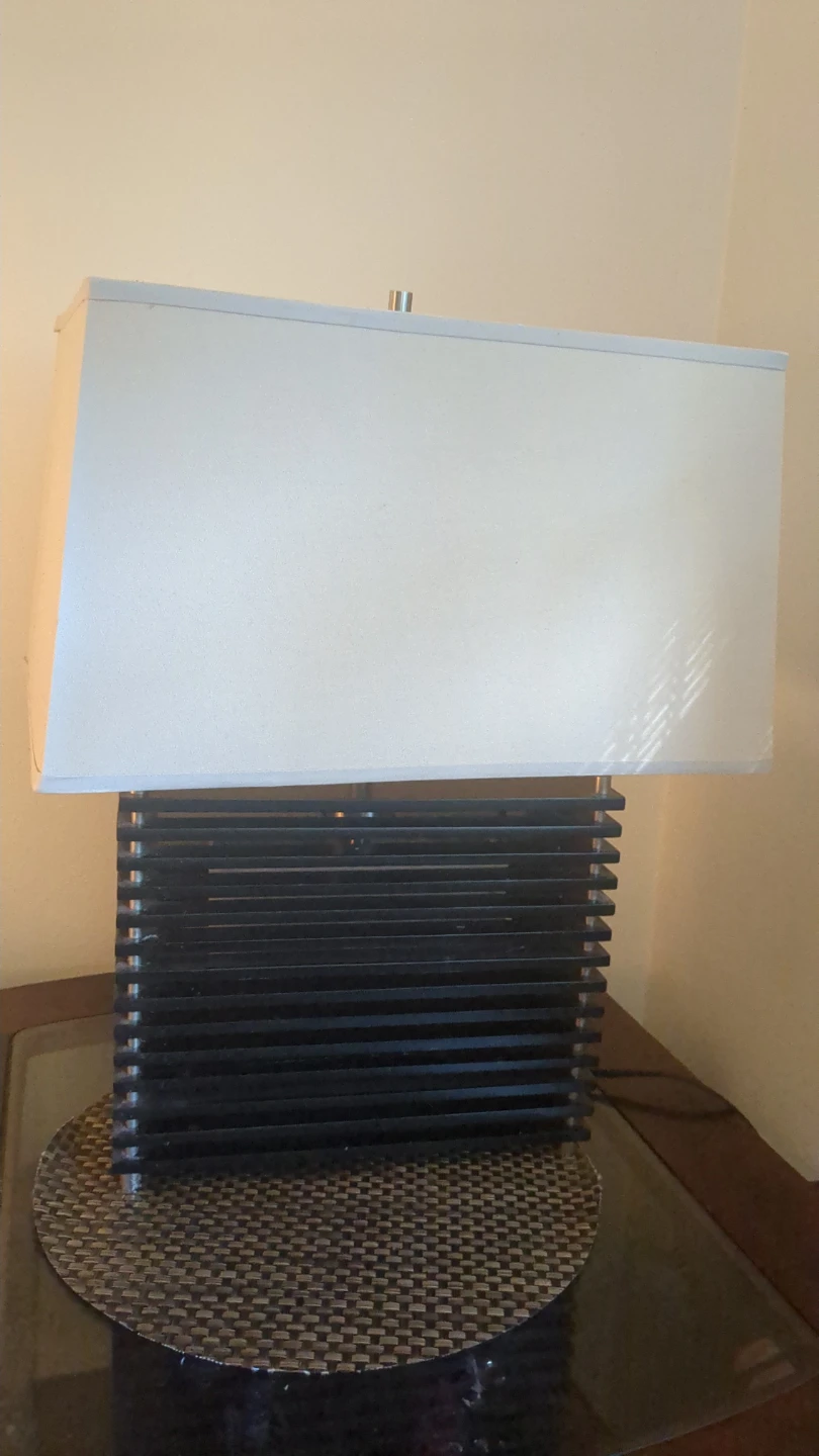 Black Stacked Table Lamp with White Shade